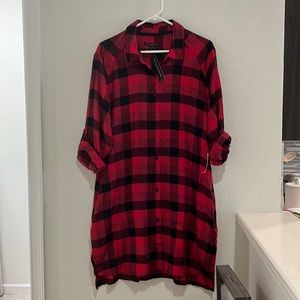 NWT black and red plaid Donna Karan Sleepshirt XL